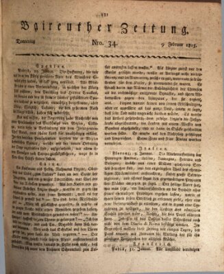 Bayreuther Zeitung Donnerstag 9. Februar 1815