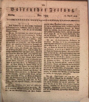 Bayreuther Zeitung Dienstag 15. August 1815