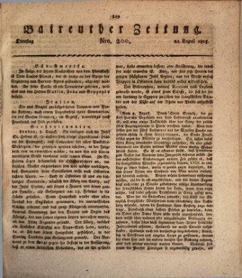 Bayreuther Zeitung Dienstag 22. August 1815