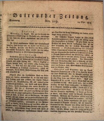 Bayreuther Zeitung Donnerstag 14. September 1815