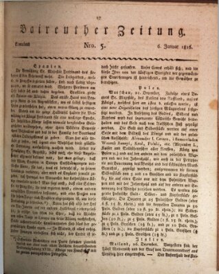 Bayreuther Zeitung Samstag 6. Januar 1816