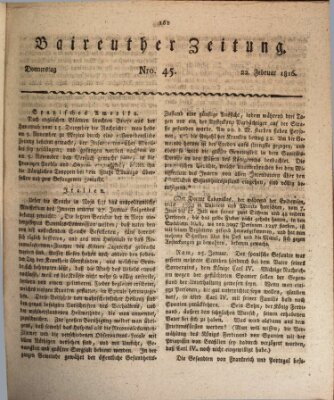 Bayreuther Zeitung Donnerstag 22. Februar 1816