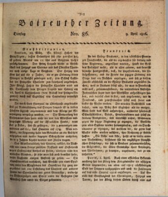 Bayreuther Zeitung Dienstag 9. April 1816