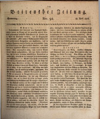 Bayreuther Zeitung Donnerstag 18. April 1816