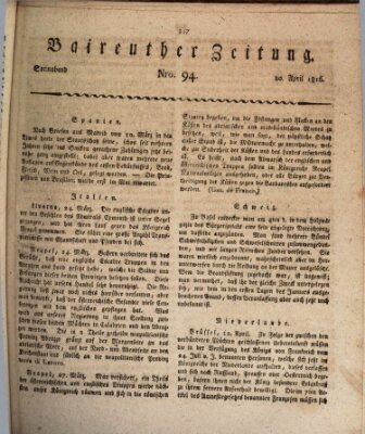 Bayreuther Zeitung Samstag 20. April 1816