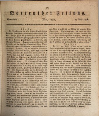 Bayreuther Zeitung Samstag 27. April 1816