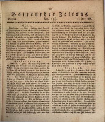 Bayreuther Zeitung Dienstag 11. Juni 1816