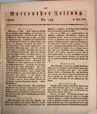 Bayreuther Zeitung Dienstag 18. Juni 1816