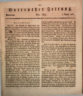 Bayreuther Zeitung Donnerstag 1. August 1816