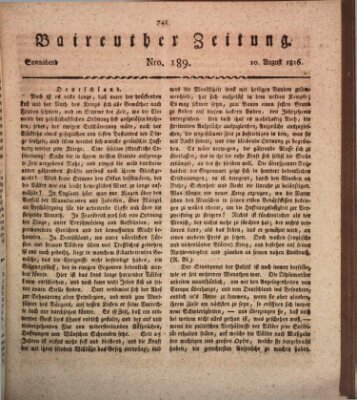 Bayreuther Zeitung Samstag 10. August 1816