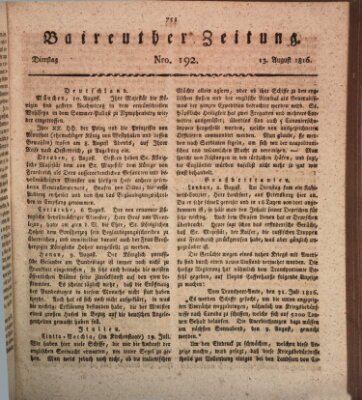 Bayreuther Zeitung Dienstag 13. August 1816