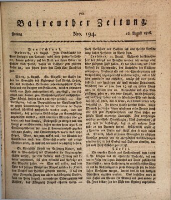 Bayreuther Zeitung Freitag 16. August 1816