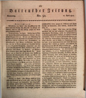 Bayreuther Zeitung Donnerstag 17. April 1817