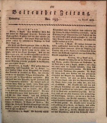 Bayreuther Zeitung Donnerstag 14. August 1817