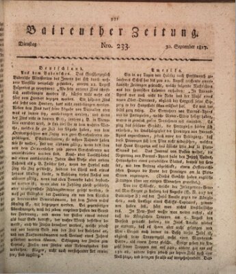 Bayreuther Zeitung Dienstag 30. September 1817