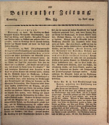 Bayreuther Zeitung Donnerstag 29. April 1819