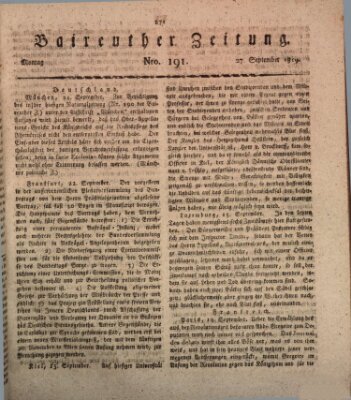 Bayreuther Zeitung Montag 27. September 1819