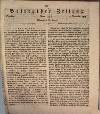 Bayreuther Zeitung Dienstag 2. November 1819