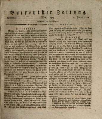 Bayreuther Zeitung Donnerstag 10. Februar 1820