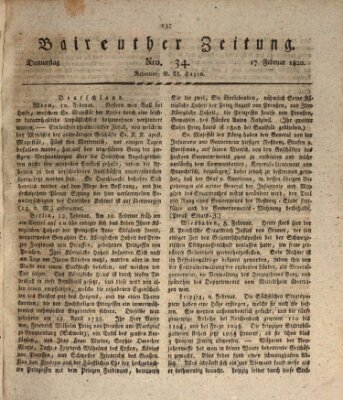 Bayreuther Zeitung Donnerstag 17. Februar 1820