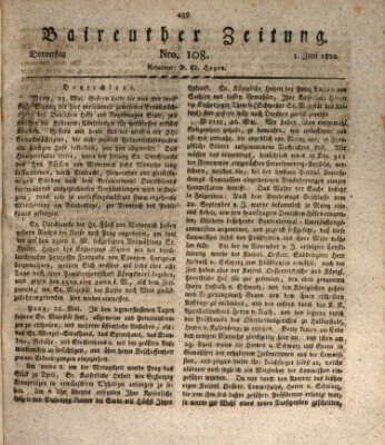 Bayreuther Zeitung Donnerstag 1. Juni 1820