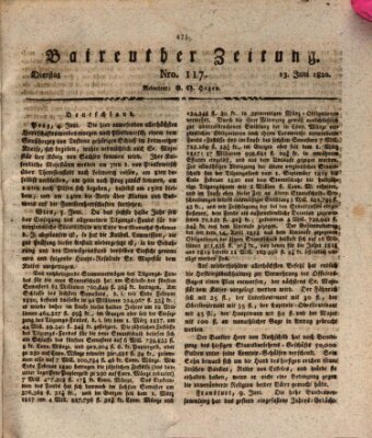 Bayreuther Zeitung Dienstag 13. Juni 1820