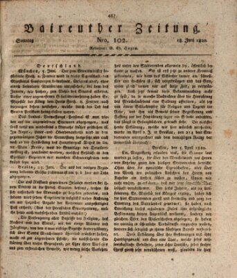 Bayreuther Zeitung Sonntag 18. Juni 1820