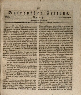 Bayreuther Zeitung Freitag 27. Oktober 1820