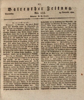 Bayreuther Zeitung Donnerstag 23. November 1820