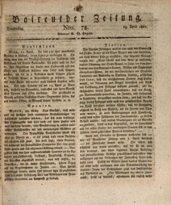 Bayreuther Zeitung Donnerstag 19. April 1821