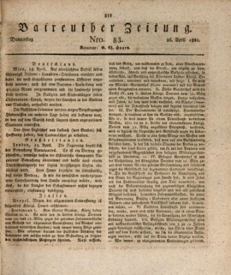 Bayreuther Zeitung Donnerstag 26. April 1821