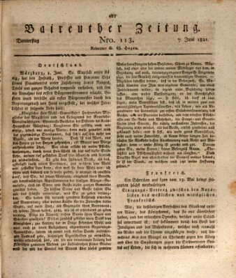 Bayreuther Zeitung Donnerstag 7. Juni 1821