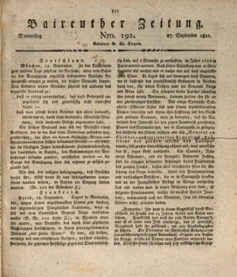 Bayreuther Zeitung Donnerstag 27. September 1821