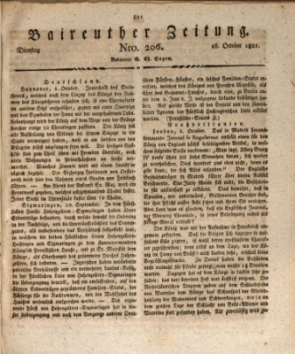 Bayreuther Zeitung Dienstag 16. Oktober 1821