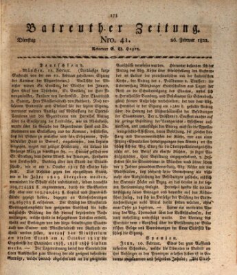 Bayreuther Zeitung Dienstag 26. Februar 1822