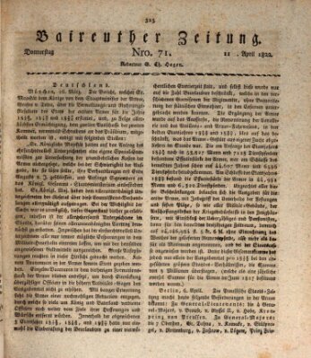 Bayreuther Zeitung Donnerstag 11. April 1822