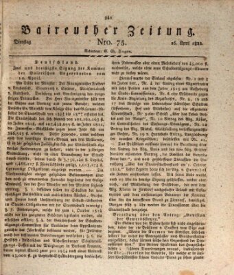 Bayreuther Zeitung Dienstag 16. April 1822