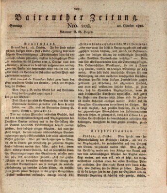 Bayreuther Zeitung Sonntag 20. Oktober 1822