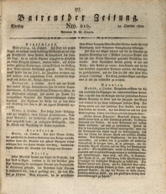 Bayreuther Zeitung Dienstag 22. Oktober 1822