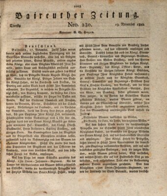 Bayreuther Zeitung Dienstag 19. November 1822