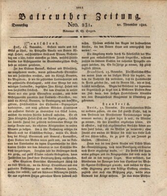 Bayreuther Zeitung Donnerstag 21. November 1822