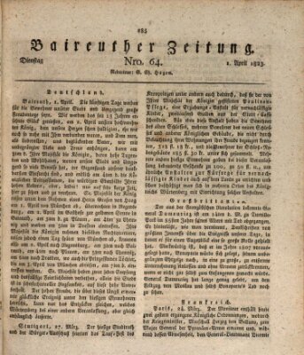 Bayreuther Zeitung Dienstag 1. April 1823