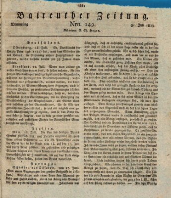 Bayreuther Zeitung Donnerstag 31. Juli 1823