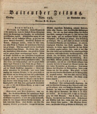 Bayreuther Zeitung Dienstag 30. September 1823