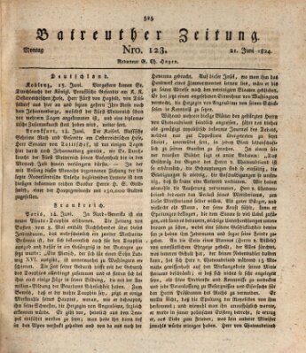 Bayreuther Zeitung Montag 21. Juni 1824