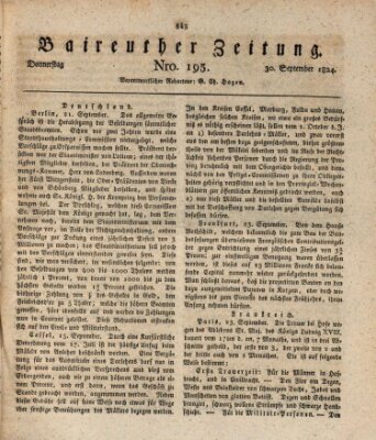 Bayreuther Zeitung Donnerstag 30. September 1824