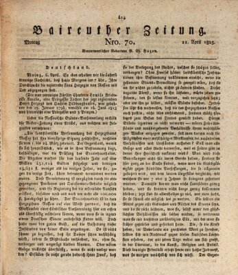 Bayreuther Zeitung Montag 11. April 1825