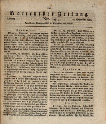 Bayreuther Zeitung Dienstag 27. September 1825