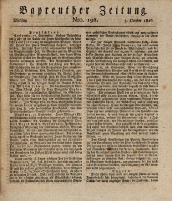 Bayreuther Zeitung Dienstag 3. Oktober 1826