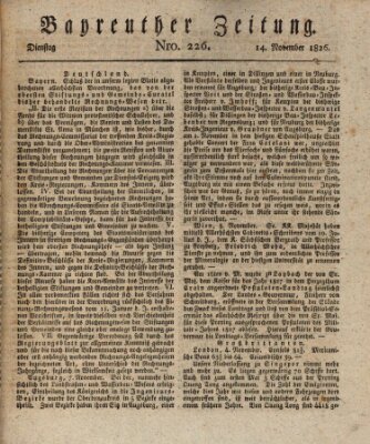 Bayreuther Zeitung Dienstag 14. November 1826